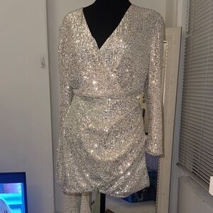H&M Silver Sequin Wrap Dress